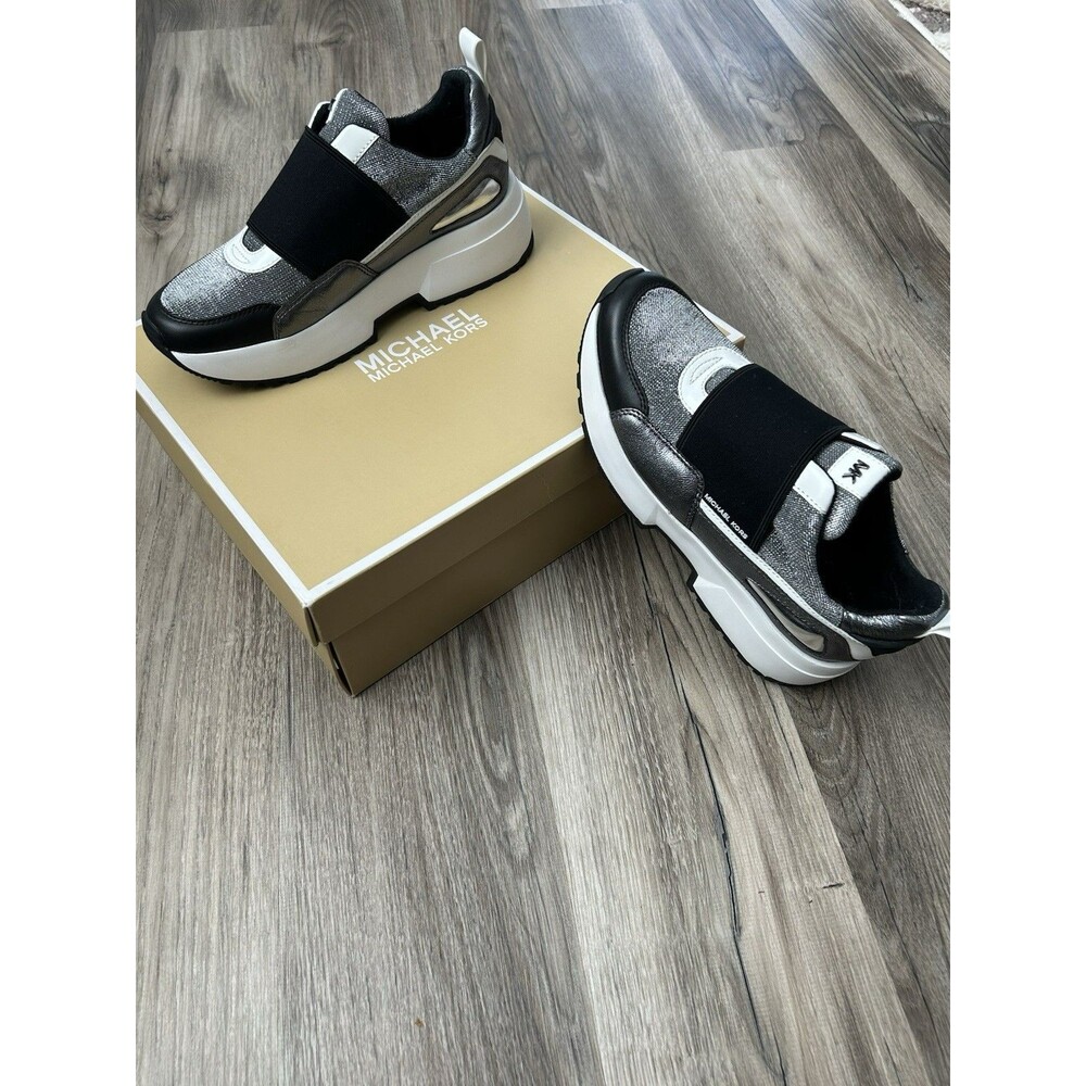 Michael Kors Cosmo Slip On Metallic Mesh Chunky Platform Sneakers Silver 6.5 Box